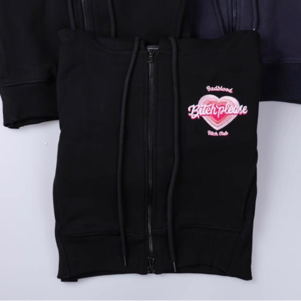 Bad blood Crop tops black hoodies short heart embroidery